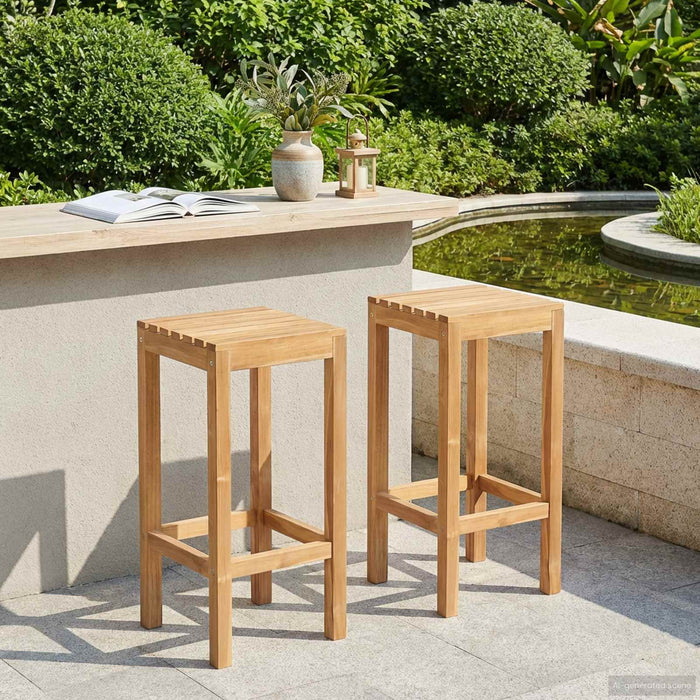 Scaun de bar 2 pcs Maro Lemn solid de tec WALTI
