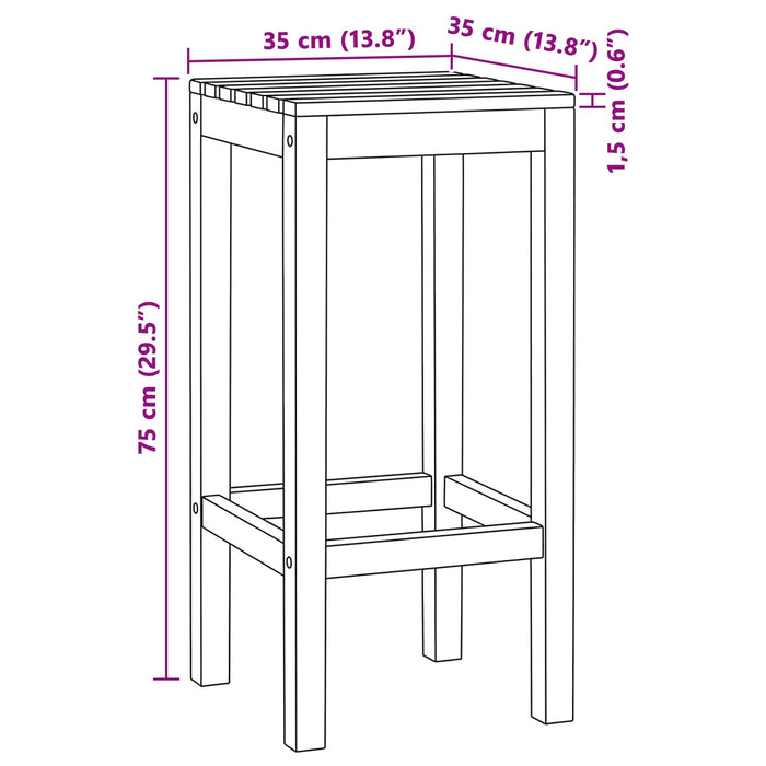 Scaun de bar 2 pcs Maro Lemn solid de tec WALTI