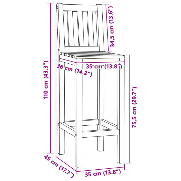 Scaun Bar 2 pcs Netratat 35 x 45 x 110 cm Lemn solid de tec - WALTI WALTI