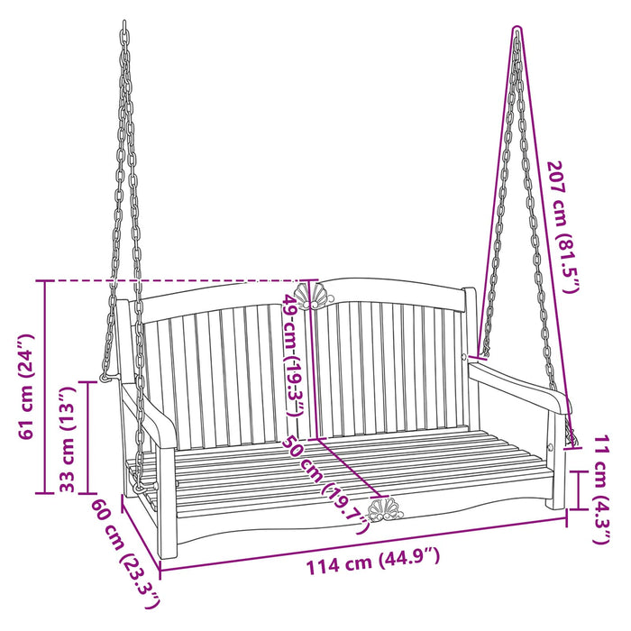 Bancă swinging natural 114 x 60 x 60,5 cm Lemn solid de tec - WALTI WALTI