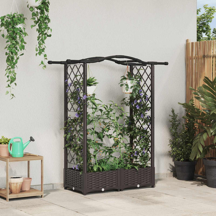 Pat Ridicat cu Trellis și Acoperiș Maro 124 x 40 x 125 cm PP WALTI