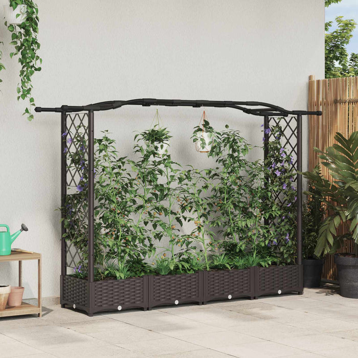 Pat Ridicat cu Trellis și Acoperiș Maro 207 x 40 x 126 cm PP WALTI