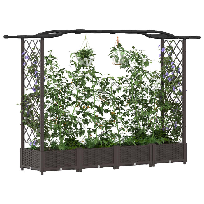 Pat Ridicat cu Trellis și Acoperiș Maro 207 x 40 x 126 cm PP WALTI