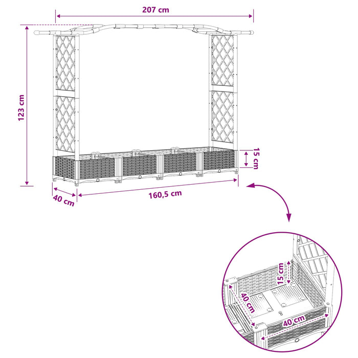 Pat Ridicat cu Trellis și Acoperiș Maro 207 x 40 x 126 cm PP WALTI