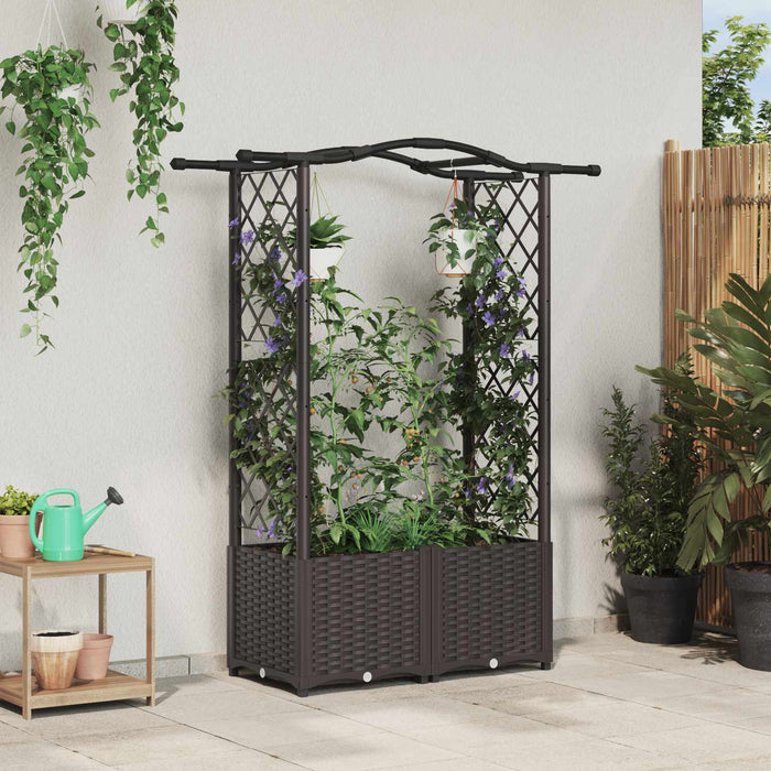 Pat Ridicat cu Trellis și Acoperiș Maro 125 x 40 x 138 cm PP WALTI