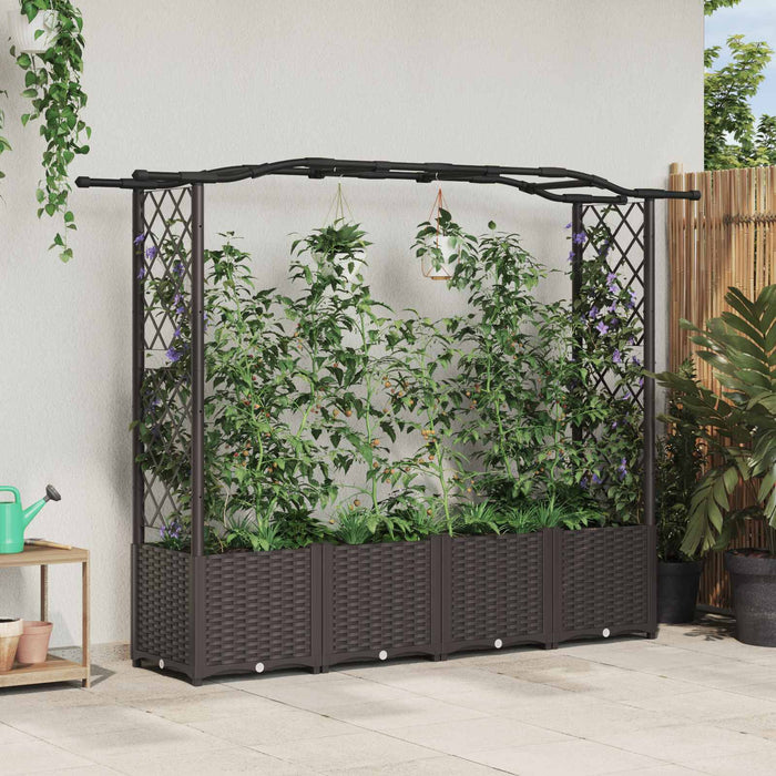 Pat Ridicat cu Trellis și Acoperiș Maro 204 x 40 x 141 cm PP WALTI