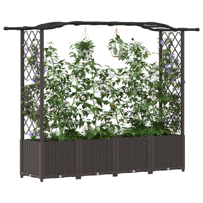 Pat Ridicat cu Trellis și Acoperiș Maro 204 x 40 x 141 cm PP WALTI