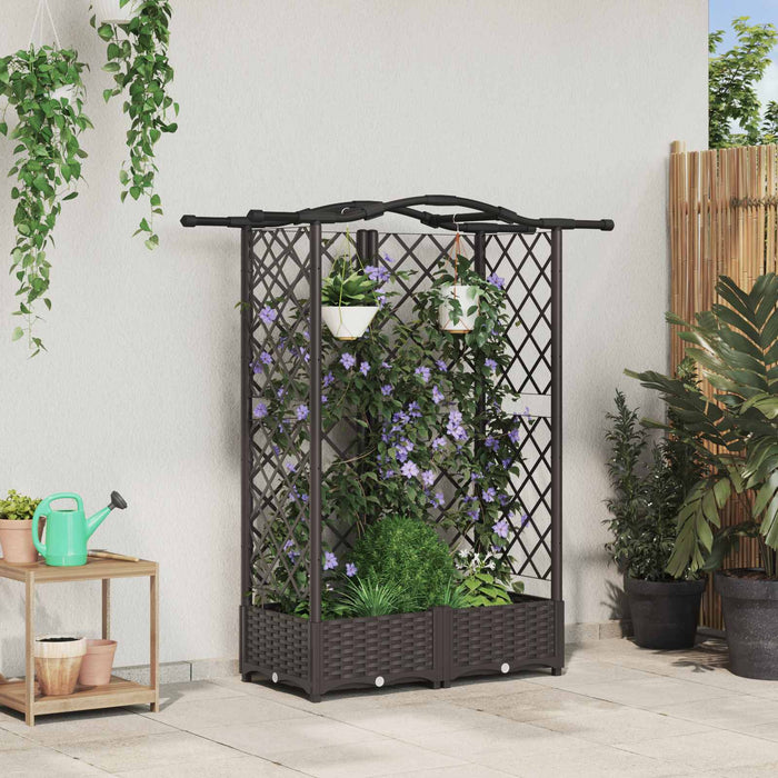 Pat Ridicat cu Trellis și Acoperiș Maro 124 x 40 x 126 cm PP WALTI