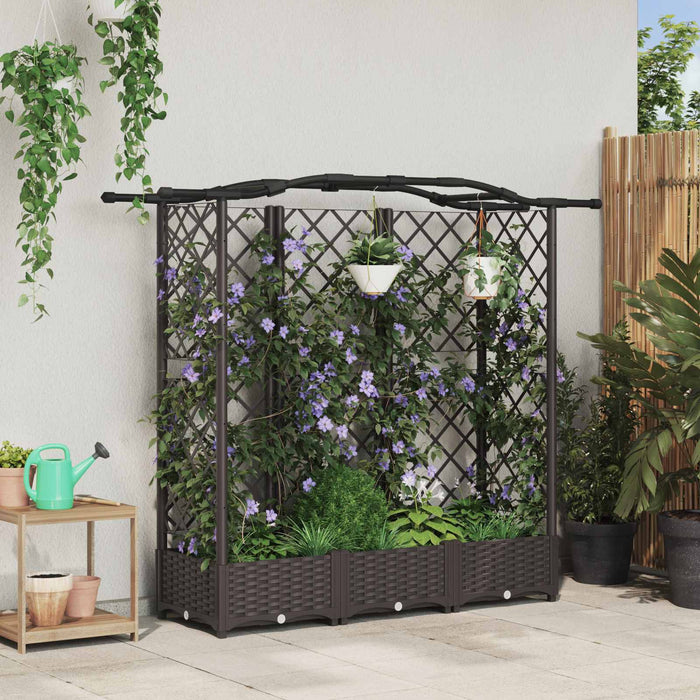 Pat Ridicat cu Trellis și Acoperiș Maro 163 x 40 x 126 cm PP WALTI