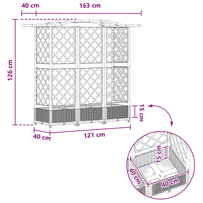 Pat Ridicat cu Trellis și Acoperiș Maro 163 x 40 x 126 cm PP WALTI