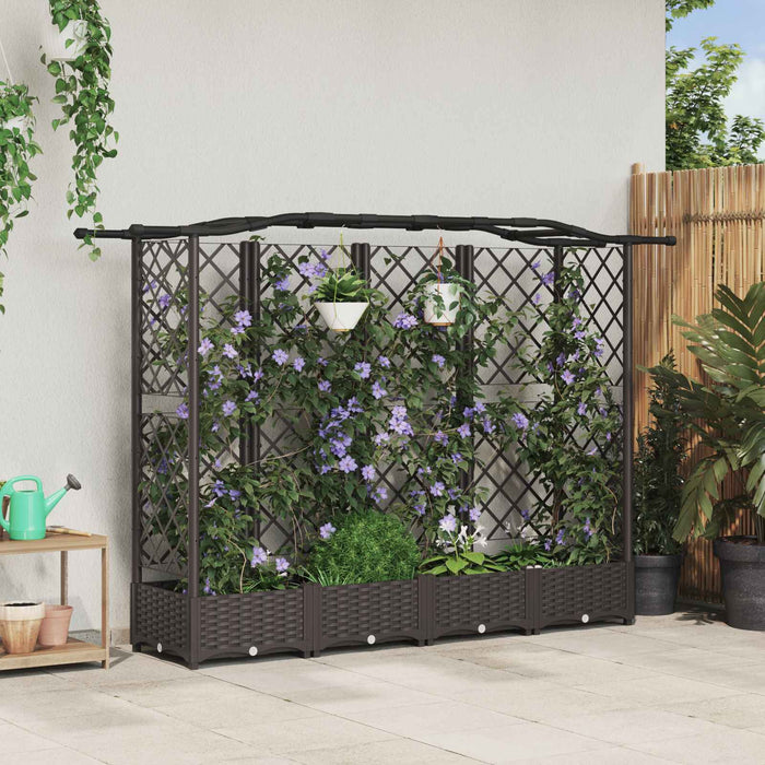 Pat Ridicat cu Trellis și Acoperiș Maro 203,5 x 40 x 125 cm PP WALTI