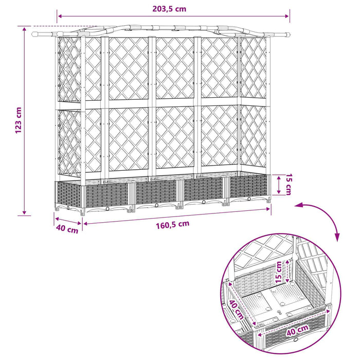 Pat Ridicat cu Trellis și Acoperiș Maro 203,5 x 40 x 125 cm PP WALTI