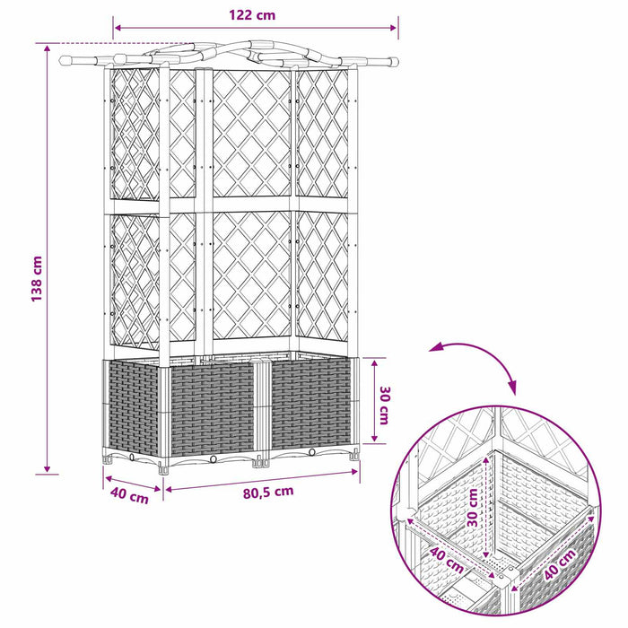Pat Ridicat cu Trellis și Acoperiș Maro 122 x 40 x 141 cm PP WALTI