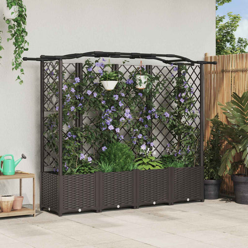 Pat Ridicat cu Trellis și Acoperiș Maro 204 x 40 x 141 cm PP - WALTI WALTI