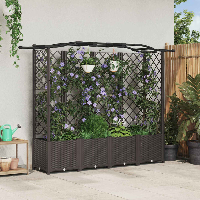 Pat Ridicat cu Trellis și Acoperiș Maro 204 x 40 x 141 cm PP WALTI