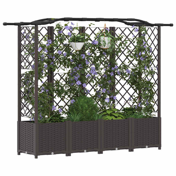 Pat Ridicat cu Trellis și Acoperiș Maro 204 x 40 x 141 cm PP WALTI