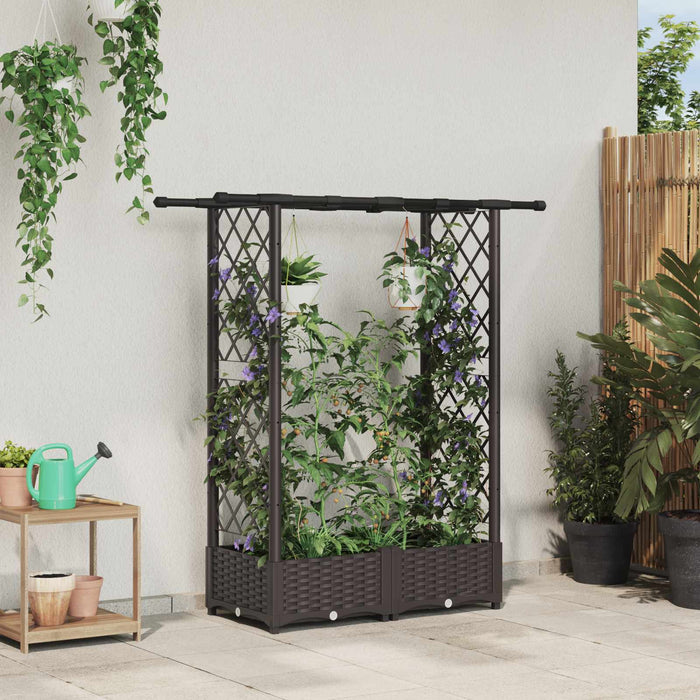 Pat Ridicat cu Trellis și Acoperiș Maro 122,5 x 40 x 123 cm PP WALTI