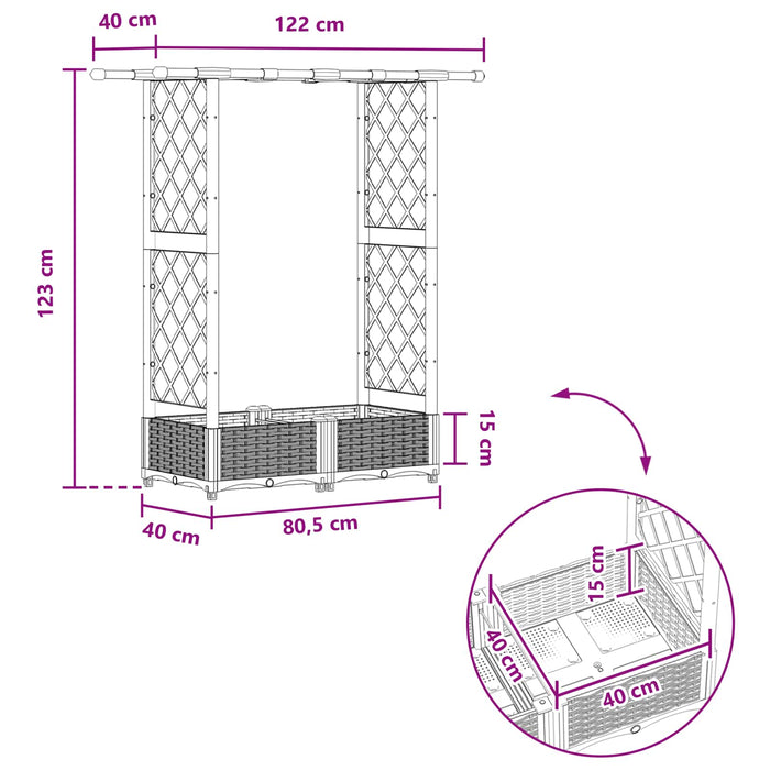 Pat Ridicat cu Trellis și Acoperiș Maro 122,5 x 40 x 123 cm PP WALTI