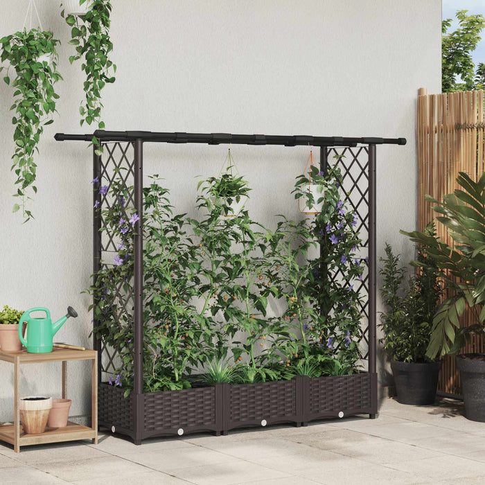 Pat Ridicat cu Trellis și Acoperiș Maro 164 x 40 x 123 cm PP WALTI