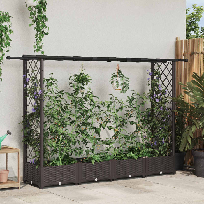Pat Ridicat cu Trellis și Acoperiș Maro 203 x 40 x 123 cm PP WALTI