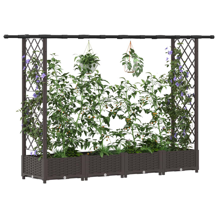 Pat Ridicat cu Trellis și Acoperiș Maro 203 x 40 x 123 cm PP WALTI