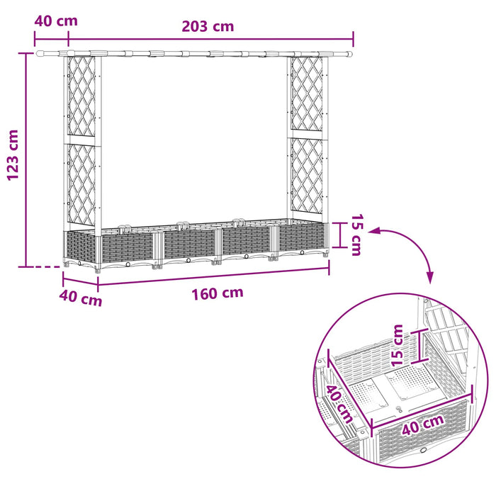 Pat Ridicat cu Trellis și Acoperiș Maro 203 x 40 x 123 cm PP WALTI