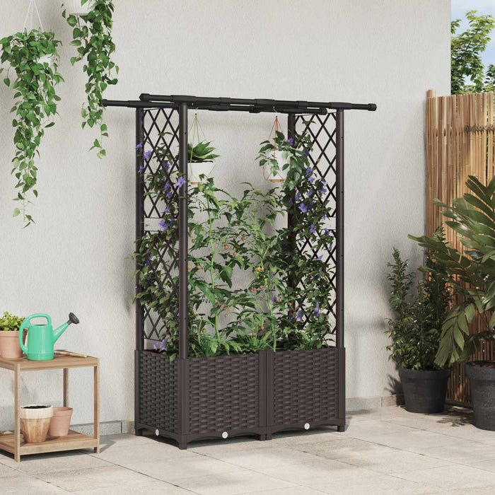 Pat Ridicat cu Trellis și Acoperiș Maro 124,5 x 40 x 138 cm PP WALTI