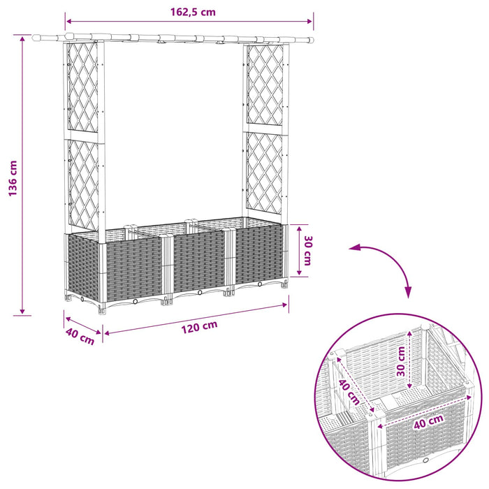 Pat Ridicat cu Trellis și Acoperiș Maro 162,5 x 40 x 138 cm PP WALTI