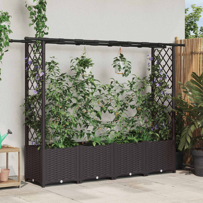 Pat Ridicat cu Trellis și Acoperiș Maro 203 x 40 x 138 cm PP WALTI