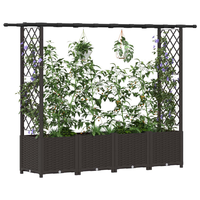 Pat Ridicat cu Trellis și Acoperiș Maro 203 x 40 x 138 cm PP WALTI