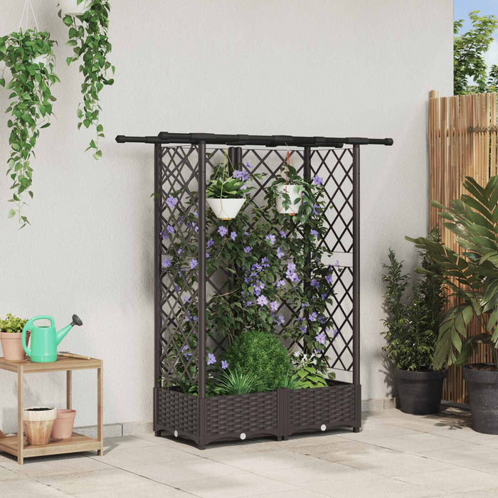 Pat Ridicat cu Trellis și Acoperiș Maro 124 x 40 x 123 cm PP WALTI