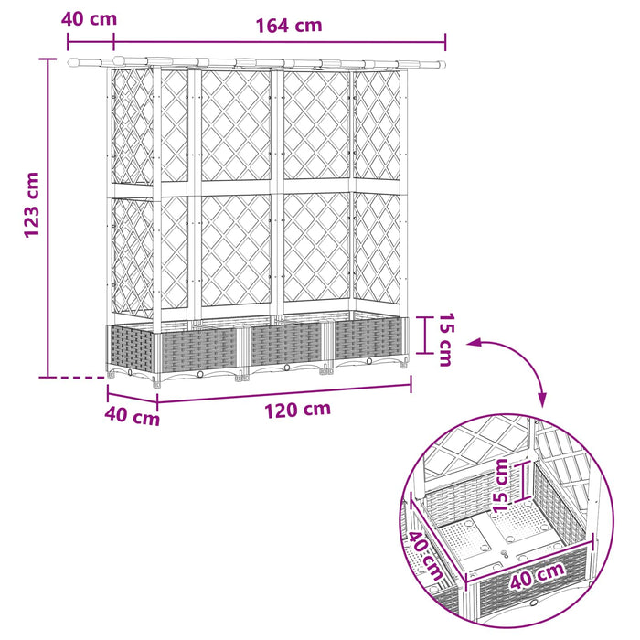 Pat Ridicat cu Trellis și Acoperiș Maro 164 x 40 x 123 cm PP WALTI