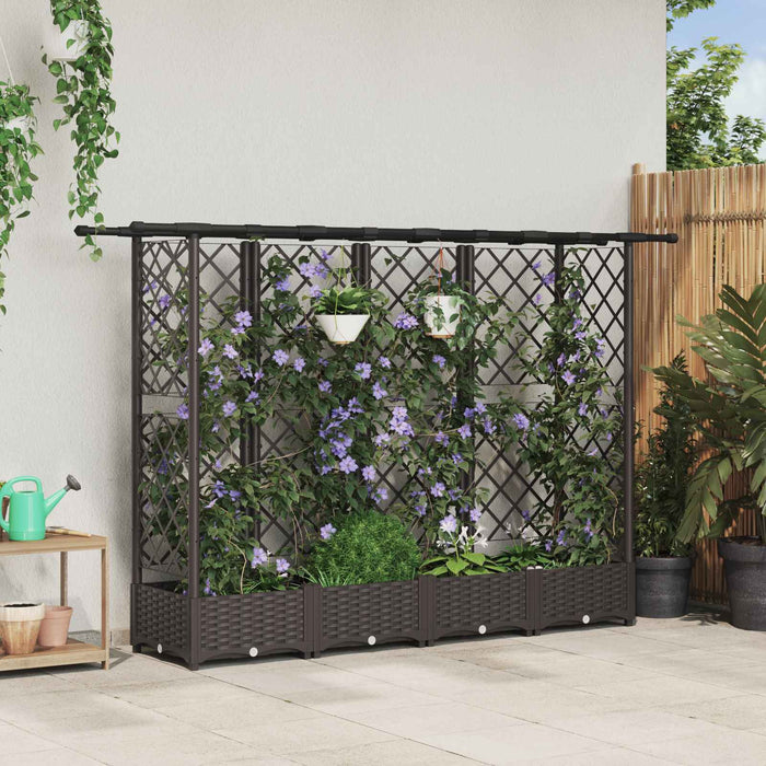 Pat Ridicat cu Trellis și Acoperiș Maro 202,5 x 40 x 123 cm PP WALTI