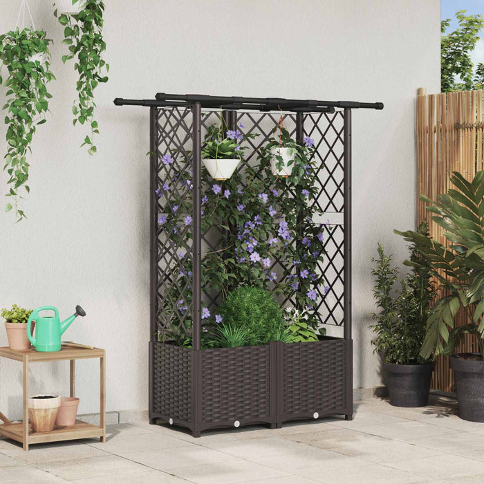 Pat Ridicat cu Trellis și Acoperiș Maro 124 x 40 x 138 cm PP WALTI