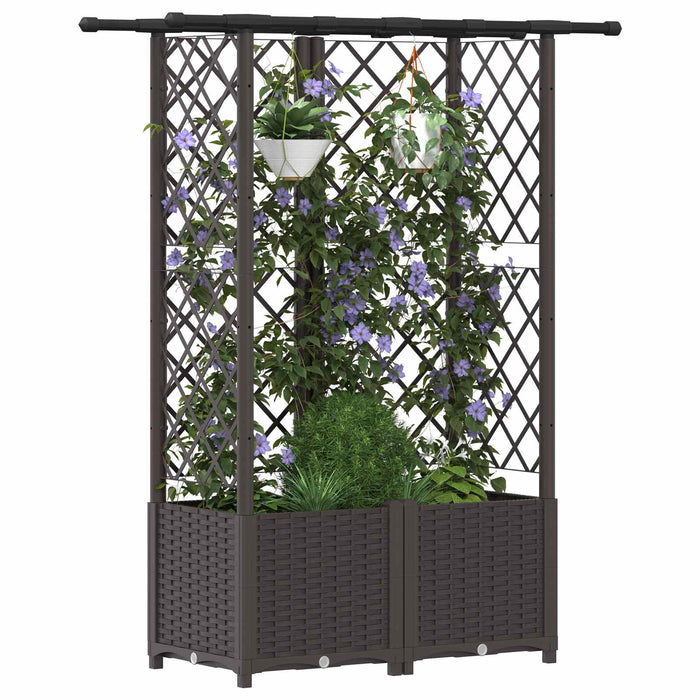 Pat Ridicat cu Trellis și Acoperiș Maro 124 x 40 x 138 cm PP WALTI
