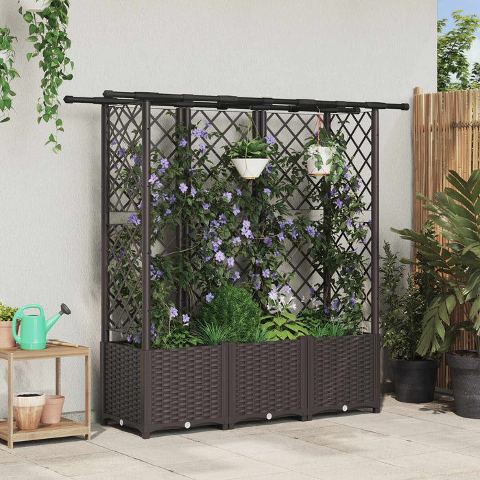 Pat Ridicat cu Trellis și Acoperiș Maro 163,5 x 40 x 138 cm PP WALTI