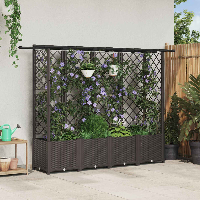 Pat Ridicat cu Trellis și Acoperiș Maro 202 x 40 x 138 cm PP WALTI