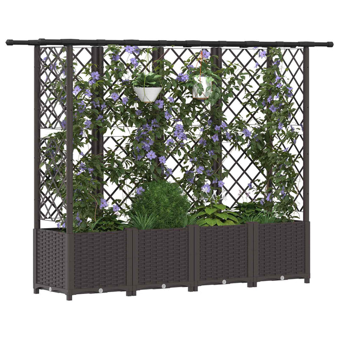 Pat Ridicat cu Trellis și Acoperiș Maro 202 x 40 x 138 cm PP WALTI