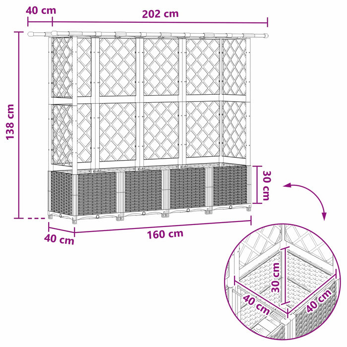 Pat Ridicat cu Trellis și Acoperiș Maro 202 x 40 x 138 cm PP WALTI