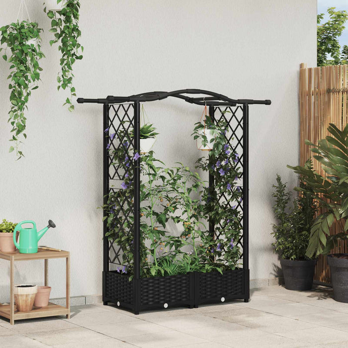 Pat Ridicat cu Trellis și Acoperiș Negru 124 x 40 x 125 cm PP WALTI