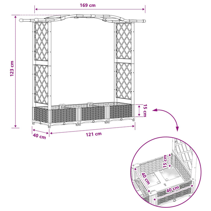 Pat Ridicat cu Trellis și Acoperiș Negru 169 x 40 x 125 cm PP WALTI