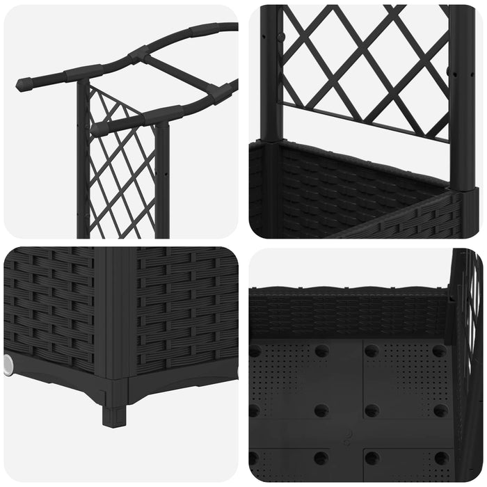Pat Ridicat cu Trellis și Acoperiș Negru 207 x 40 x 126 cm PP WALTI