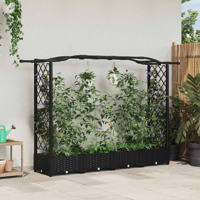 Pat Ridicat cu Trellis și Acoperiș Negru 207 x 40 x 126 cm PP WALTI