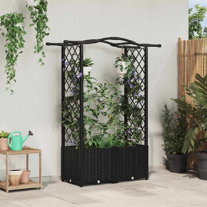 Pat Ridicat cu Trellis și Acoperiș Negru 125 x 40 x 138 cm PP WALTI