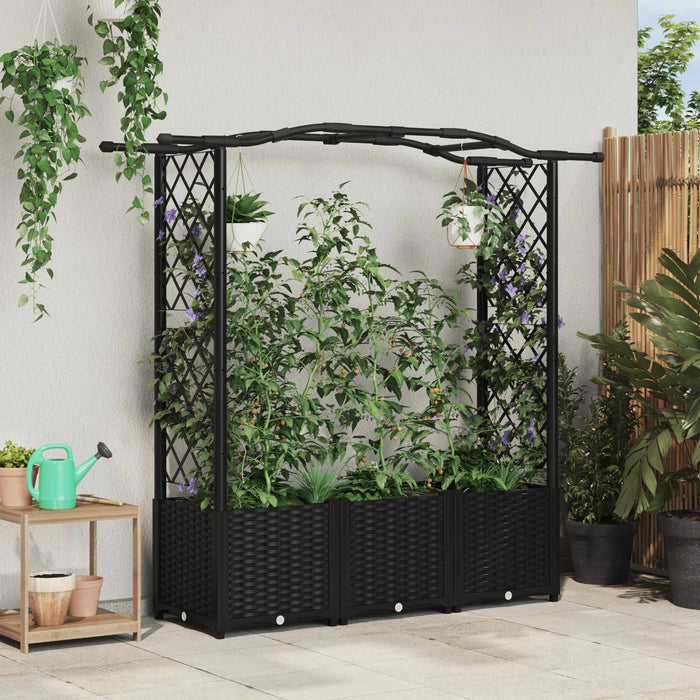 Pat Ridicat cu Trellis și Acoperiș Negru 164 x 40 x 142 cm PP WALTI