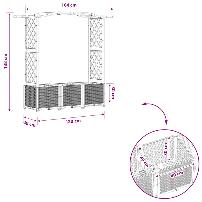 Pat Ridicat cu Trellis și Acoperiș Negru 164 x 40 x 142 cm PP WALTI