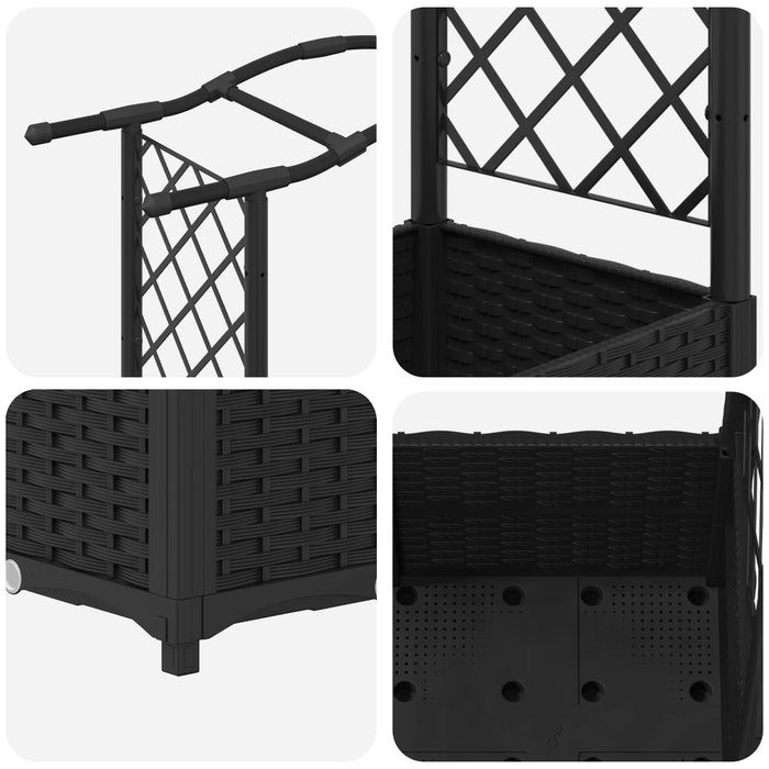 Pat Ridicat cu Trellis și Acoperiș Negru 204 x 40 x 141 cm PP WALTI