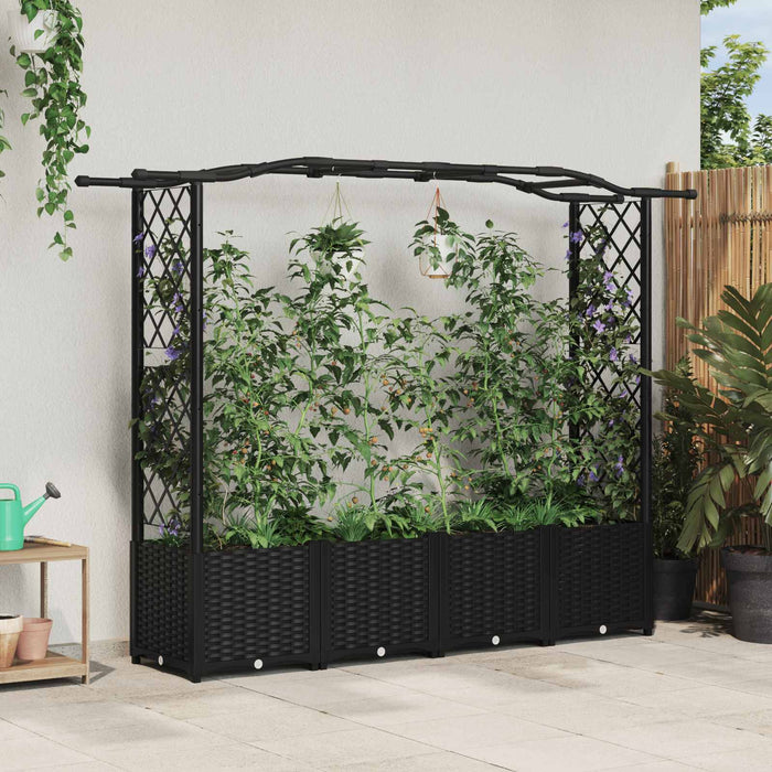 Pat Ridicat cu Trellis și Acoperiș Negru 204 x 40 x 141 cm PP WALTI