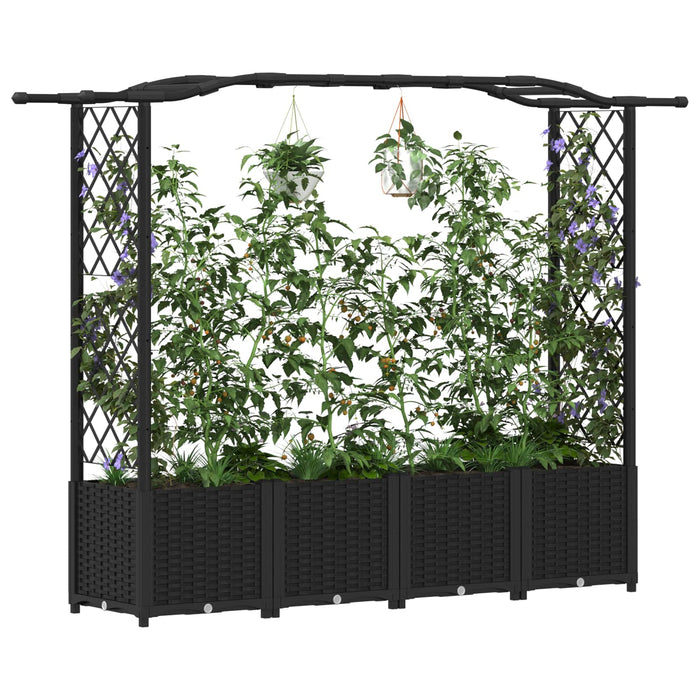 Pat Ridicat cu Trellis și Acoperiș Negru 204 x 40 x 141 cm PP WALTI