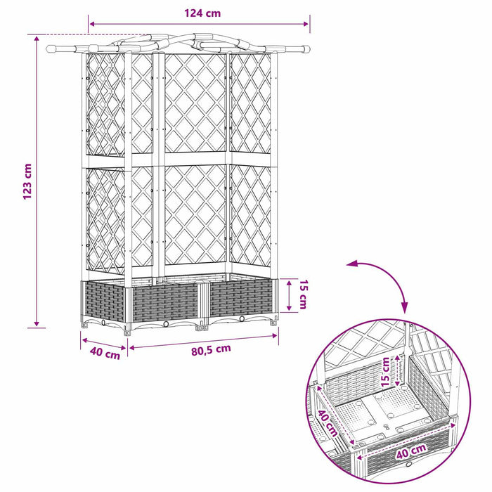 Pat Ridicat cu Trellis și Acoperiș Negru 124 x 40 x 126 cm PP WALTI